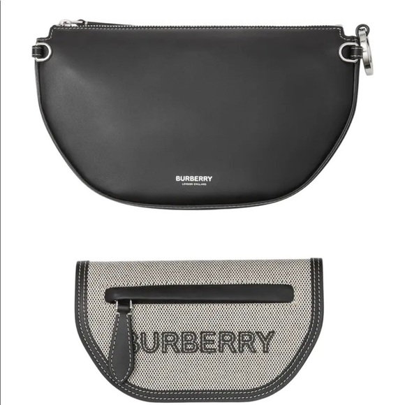 Burberry Mini Double Olympia Logo Appliqué Canvas & Black Leather Bag Dust Bag - Picture 3 of 16